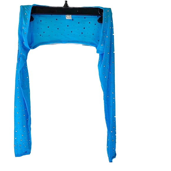 Blue Turquoise Rhinestone Crop Top Sleeves - Picture 4 of 7